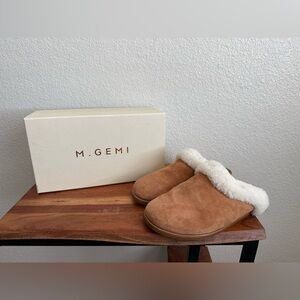 M. Gemi Brown Suede Slippers with Cream Fur (w/ shoes box)